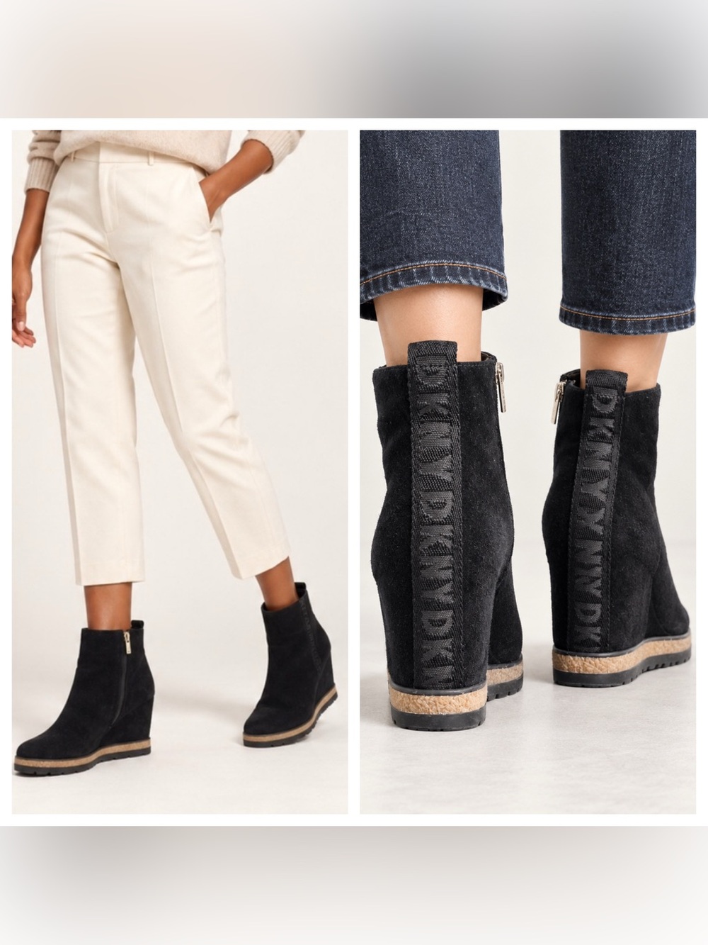 DKNY black suede wedge ankle boots. Size 10M